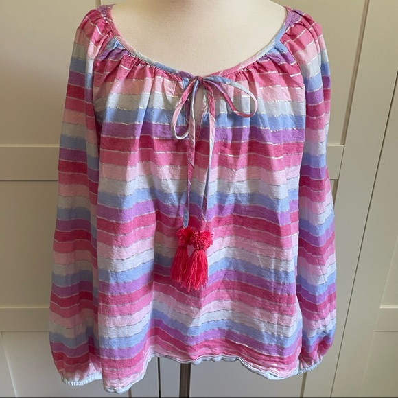 J. Crew Tops - J.Crew Peasant Top in Metallic Pastel Stripe